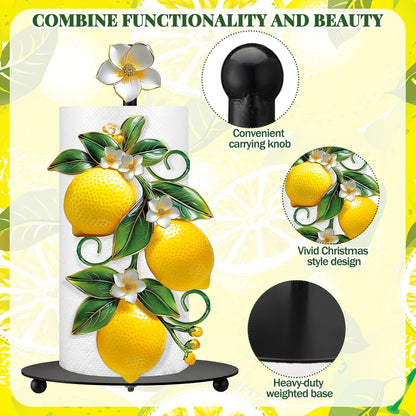Lemon Paper Towel Holder with Round Base Lemon Bathroom Decor Rustic Housewarming Gifts Dispenser Kitchen Paper Holder Stand for Christmas Yellow Countertop Toilet Home Accessories