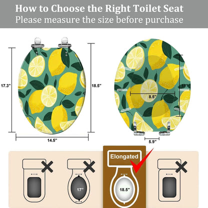 Elongated Resin Toilet Seat, Sunny Lemon Seamless Bright Fresh Yellow, Quiet Close, Quick Release Hinges, Cover Bumpers, Decorative, Easy to Install & Clean