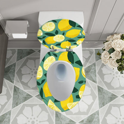 Elongated Resin Toilet Seat, Sunny Lemon Seamless Bright Fresh Yellow, Quiet Close, Quick Release Hinges, Cover Bumpers, Decorative, Easy to Install & Clean