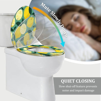 Elongated Resin Toilet Seat, Sunny Lemon Seamless Bright Fresh Yellow, Quiet Close, Quick Release Hinges, Cover Bumpers, Decorative, Easy to Install & Clean