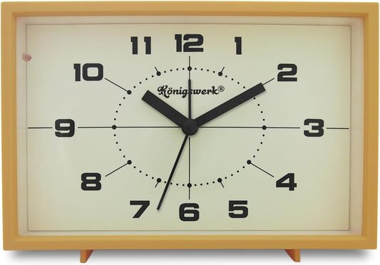 Analog Alarm Clock, 6 inch Silent Non Ticking Small Clock with Night Light, Battery Operated Simply Design for Bedroom, Bedside, Living Room, Room Decor, Desk, Table (Yellow)
