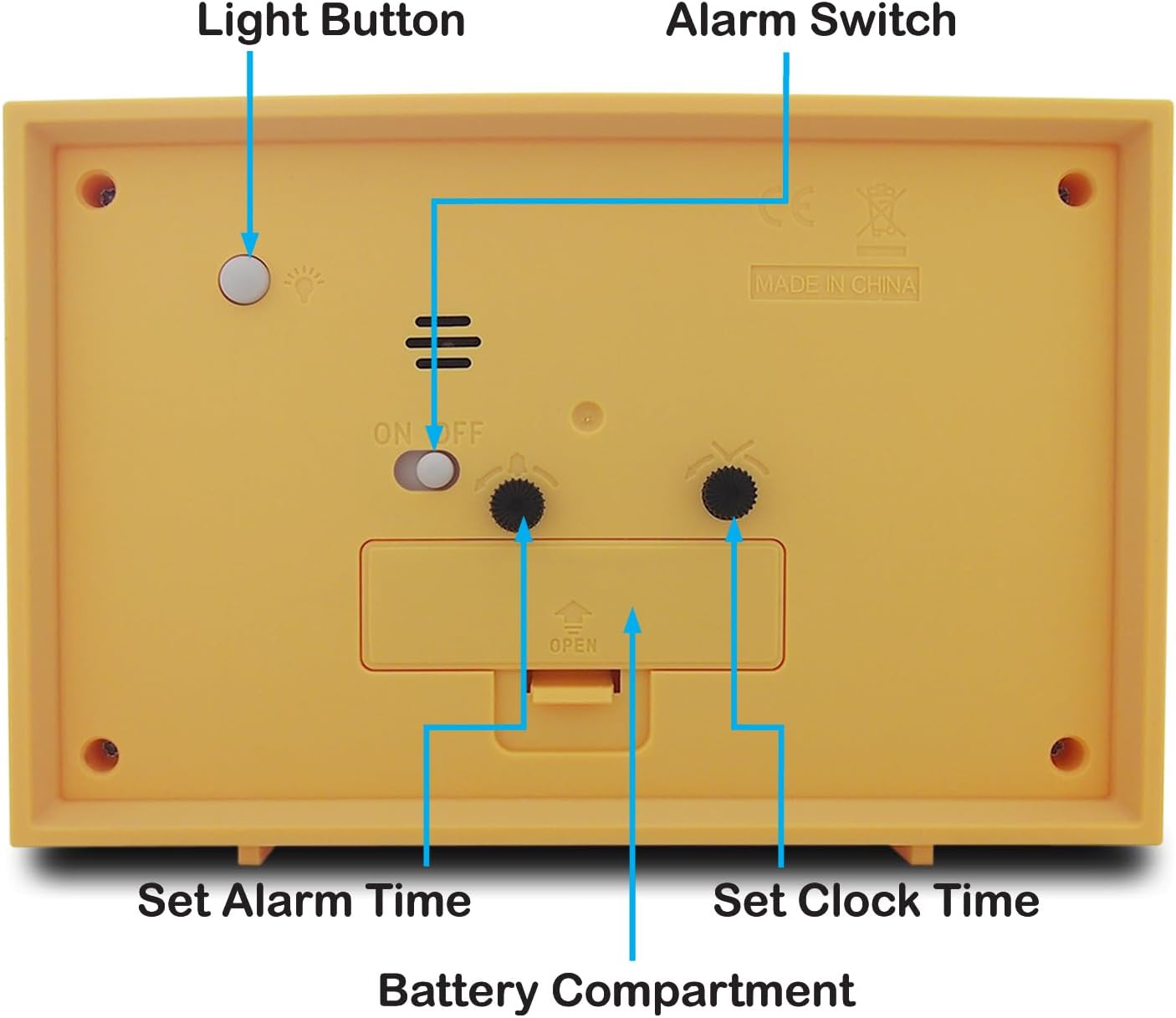 Analog Alarm Clock, 6 inch Silent Non Ticking Small Clock with Night Light, Battery Operated Simply Design for Bedroom, Bedside, Living Room, Room Decor, Desk, Table (Yellow)