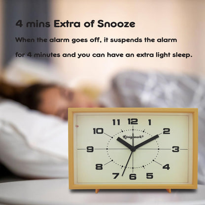 Analog Alarm Clock, 6 inch Silent Non Ticking Small Clock with Night Light, Battery Operated Simply Design for Bedroom, Bedside, Living Room, Room Decor, Desk, Table (Yellow)