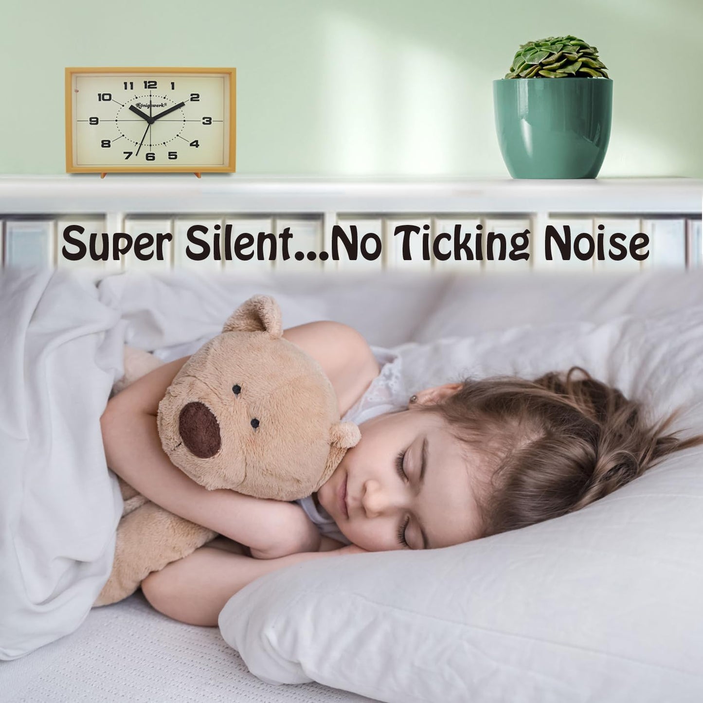 Analog Alarm Clock, 6 inch Silent Non Ticking Small Clock with Night Light, Battery Operated Simply Design for Bedroom, Bedside, Living Room, Room Decor, Desk, Table (Yellow)