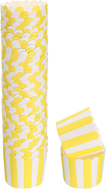 50Pcs Paper Baking Cups 6oz Greaseproof Disposable Bulk Cupcake Muffins Liners Cases Wrappers for Wedding Birthday Graduation, Stripe Yellow