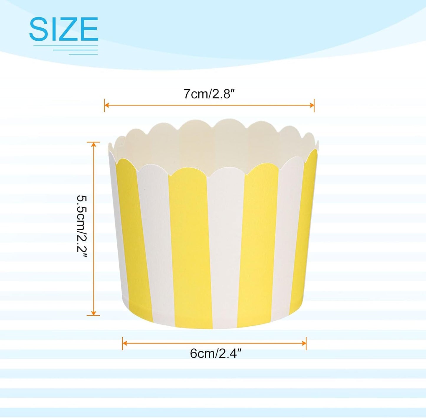 50Pcs Paper Baking Cups 6oz Greaseproof Disposable Bulk Cupcake Muffins Liners Cases Wrappers for Wedding Birthday Graduation, Stripe Yellow