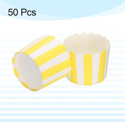 50Pcs Paper Baking Cups 6oz Greaseproof Disposable Bulk Cupcake Muffins Liners Cases Wrappers for Wedding Birthday Graduation, Stripe Yellow