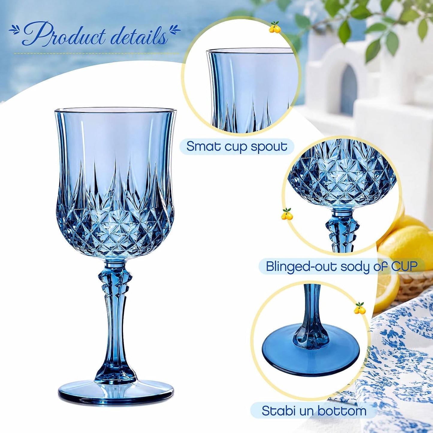 74 Pcs Capri Lemon Party Supplies Disposable Tableware 7" 9" Blue Tile Yellow Lemon Paper Plates Blue Plastic Goblets Napkins Reusable Glasses for Mediterranean Coast Dinnerware Birthday