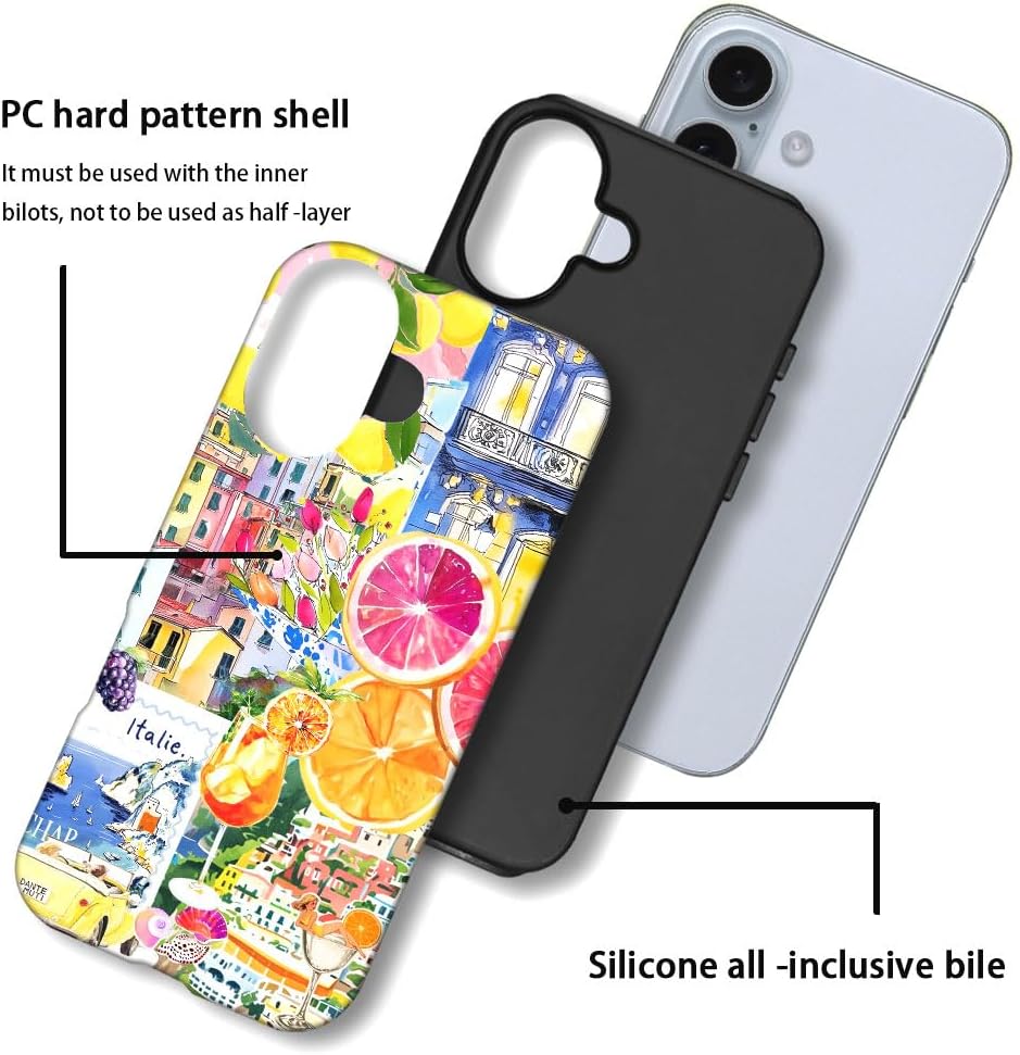Case Compatible with iPhone 16,Durable Shock Protection Cover for Girl Women,Lemon Collage Summer