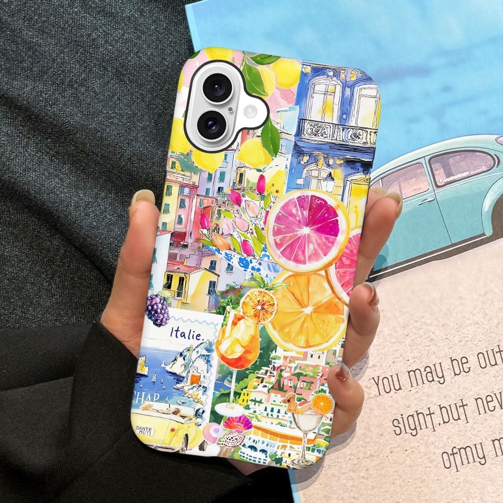 Case Compatible with iPhone 16,Durable Shock Protection Cover for Girl Women,Lemon Collage Summer