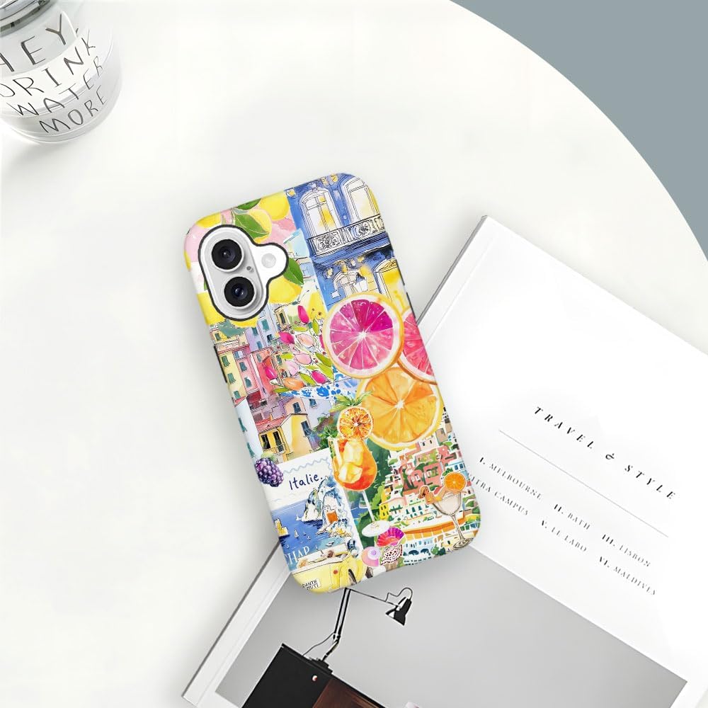 Case Compatible with iPhone 16,Durable Shock Protection Cover for Girl Women,Lemon Collage Summer