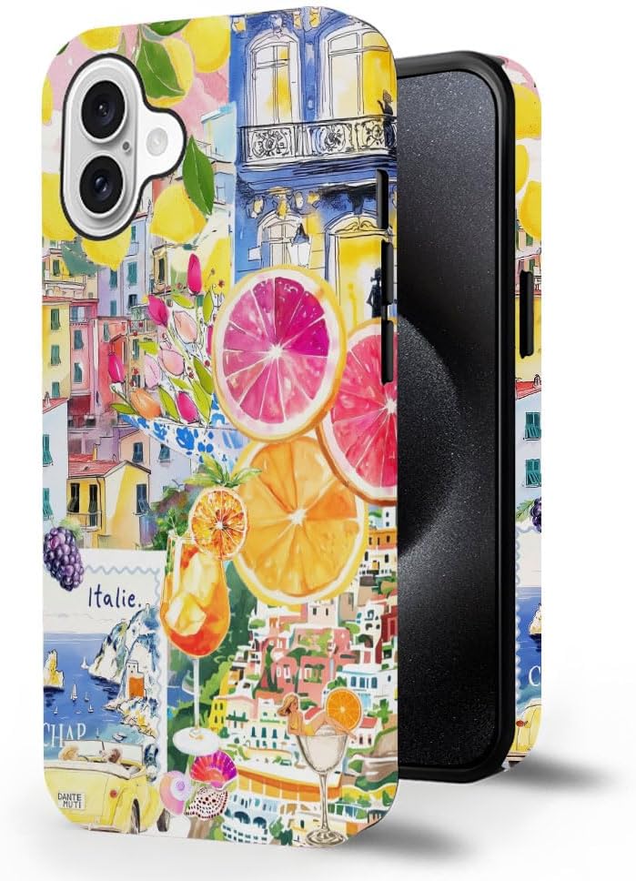 Case Compatible with iPhone 16,Durable Shock Protection Cover for Girl Women,Lemon Collage Summer