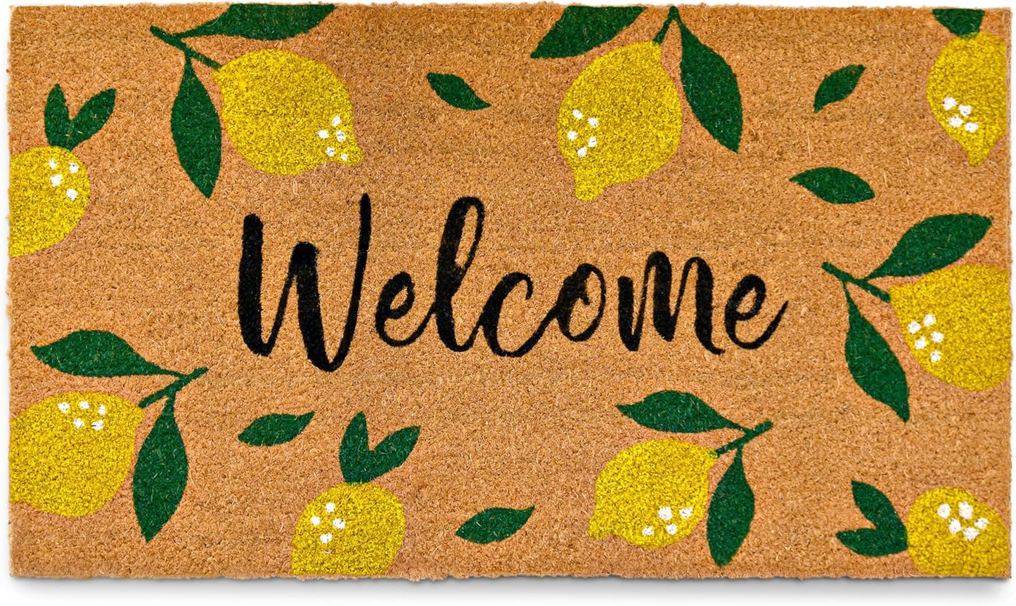 MAINEVENT Lemon Doormat, 30x17 Inch, Outdoor Rug, Yellow Coir Doormat, Hello Spring Door Mat | Non-Slip PVC Backing, No-bleed Stays Vibrant in Covered Outdoor Areas