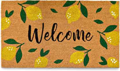 MAINEVENT Lemon Doormat, 30x17 Inch, Outdoor Rug, Yellow Coir Doormat, Hello Spring Door Mat | Non-Slip PVC Backing, No-bleed Stays Vibrant in Covered Outdoor Areas