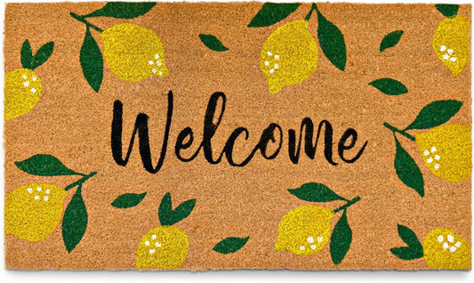 MAINEVENT Lemon Doormat, 30x17 Inch, Outdoor Rug, Yellow Coir Doormat, Hello Spring Door Mat | Non-Slip PVC Backing, No-bleed Stays Vibrant in Covered Outdoor Areas