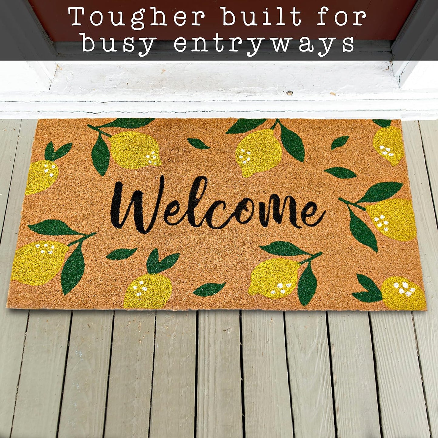 MAINEVENT Lemon Doormat, 30x17 Inch, Outdoor Rug, Yellow Coir Doormat, Hello Spring Door Mat | Non-Slip PVC Backing, No-bleed Stays Vibrant in Covered Outdoor Areas