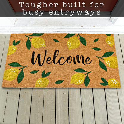 MAINEVENT Lemon Doormat, 30x17 Inch, Outdoor Rug, Yellow Coir Doormat, Hello Spring Door Mat | Non-Slip PVC Backing, No-bleed Stays Vibrant in Covered Outdoor Areas