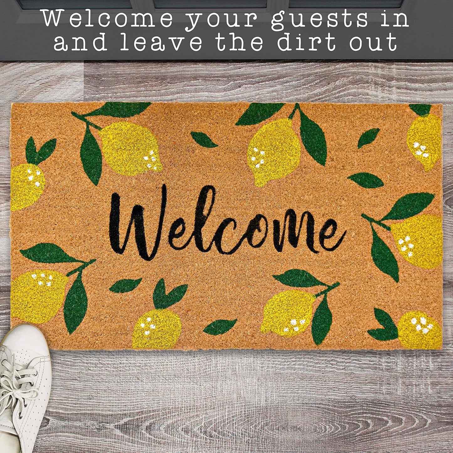 MAINEVENT Lemon Doormat, 30x17 Inch, Outdoor Rug, Yellow Coir Doormat, Hello Spring Door Mat | Non-Slip PVC Backing, No-bleed Stays Vibrant in Covered Outdoor Areas