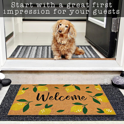 MAINEVENT Lemon Doormat, 30x17 Inch, Outdoor Rug, Yellow Coir Doormat, Hello Spring Door Mat | Non-Slip PVC Backing, No-bleed Stays Vibrant in Covered Outdoor Areas