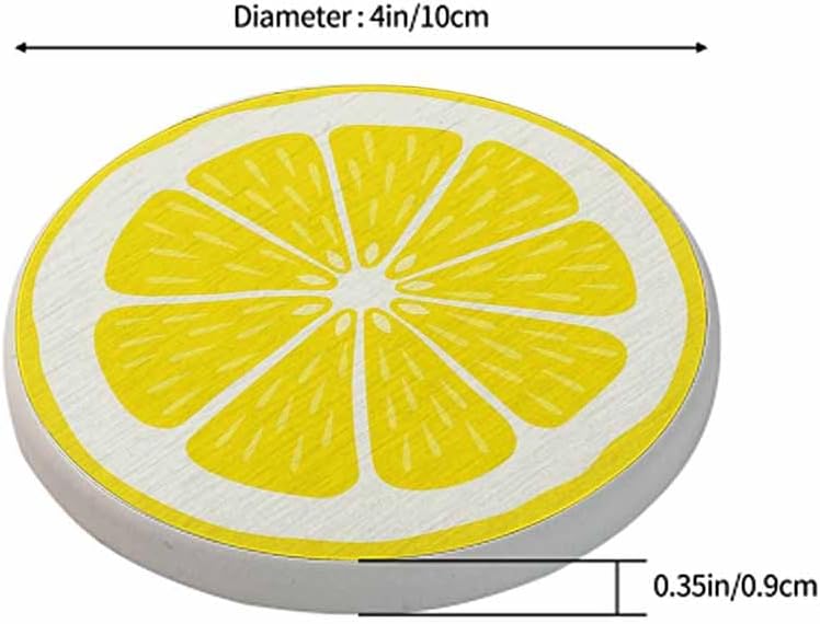 Lemon Slice Style Citrus Fresh Fruit Juice Organic Summer Absorbent Drink Coaster Set of 2 Unique Beer Beverage Coasters for Coffee Table Cup Bar Cute Cork Ceramic Coasters