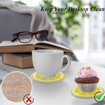 Lemon Slice Style Citrus Fresh Fruit Juice Organic Summer Absorbent Drink Coaster Set of 2 Unique Beer Beverage Coasters for Coffee Table Cup Bar Cute Cork Ceramic Coasters