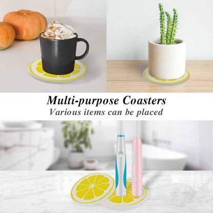 Lemon Slice Style Citrus Fresh Fruit Juice Organic Summer Absorbent Drink Coaster Set of 2 Unique Beer Beverage Coasters for Coffee Table Cup Bar Cute Cork Ceramic Coasters