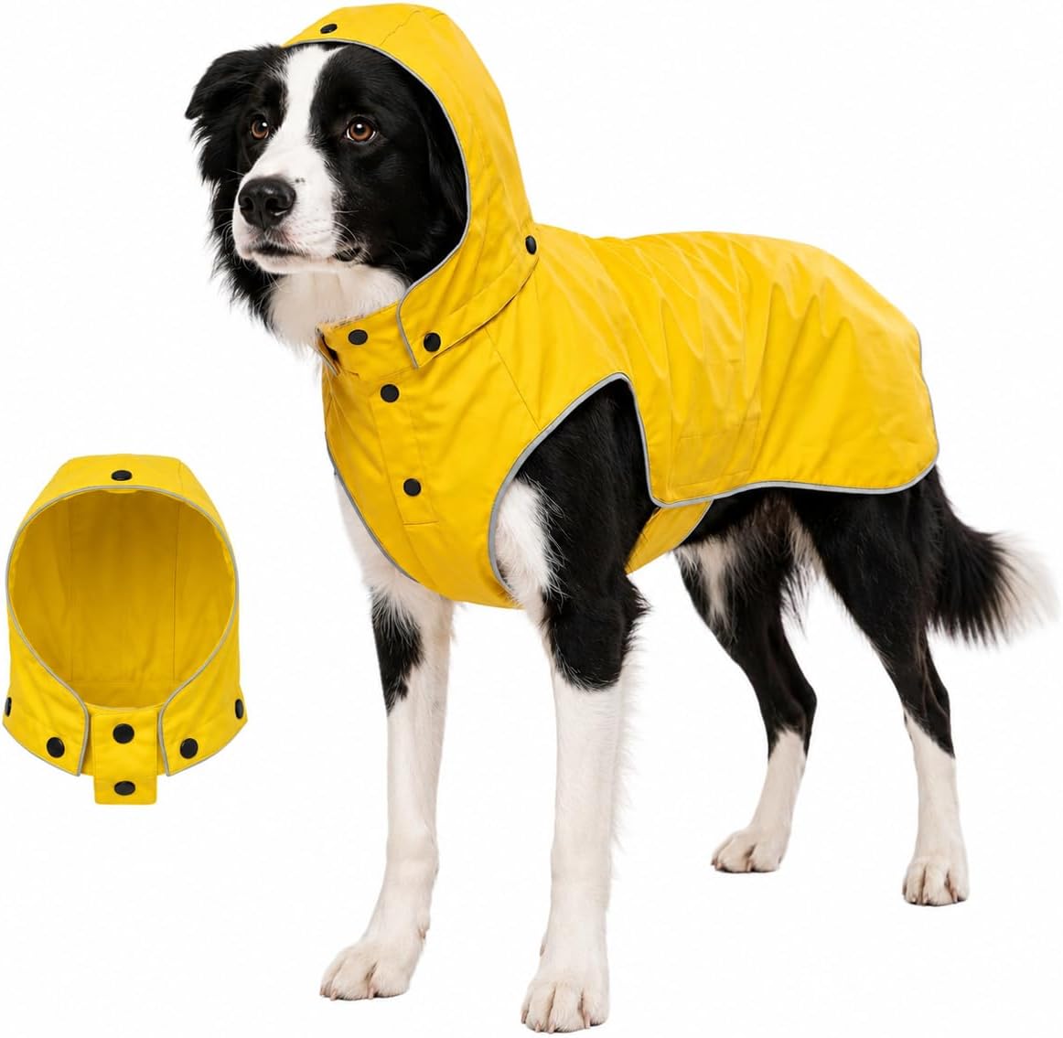 Dog Raincoat for Large Dogs | Waterproof Rain Jacket with Detachable Hood, Reflective, Adjustable Belly Strap, Harness & Leash Hole, Yellow