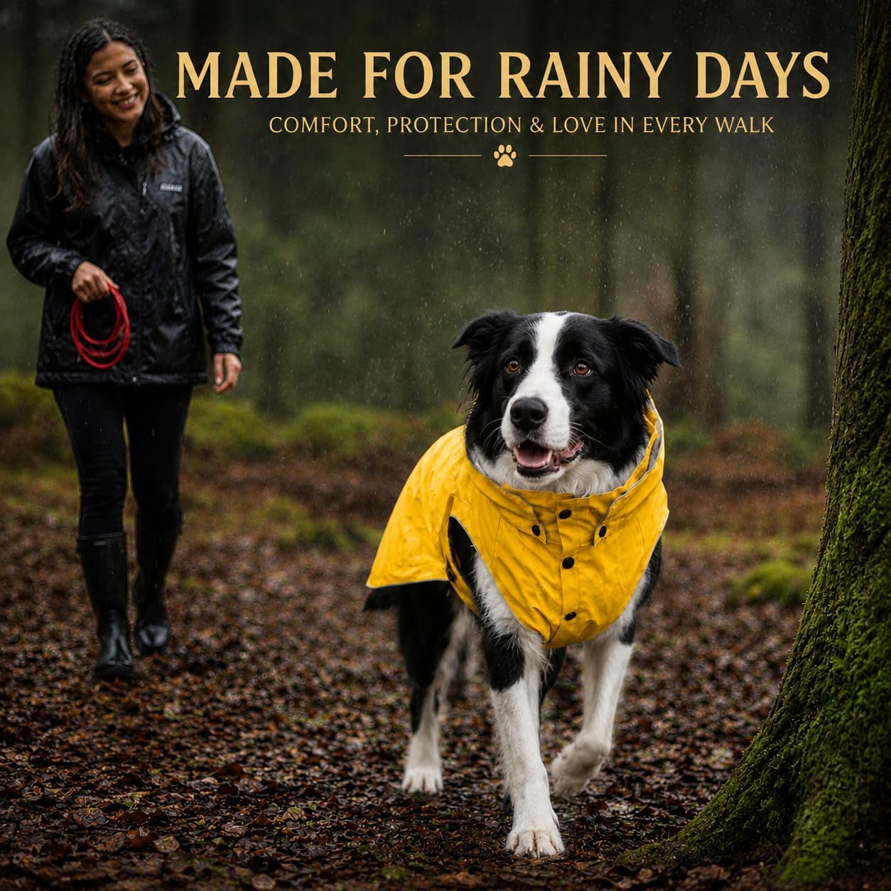 Dog Raincoat for Large Dogs | Waterproof Rain Jacket with Detachable Hood, Reflective, Adjustable Belly Strap, Harness & Leash Hole, Yellow