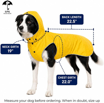 Dog Raincoat for Large Dogs | Waterproof Rain Jacket with Detachable Hood, Reflective, Adjustable Belly Strap, Harness & Leash Hole, Yellow