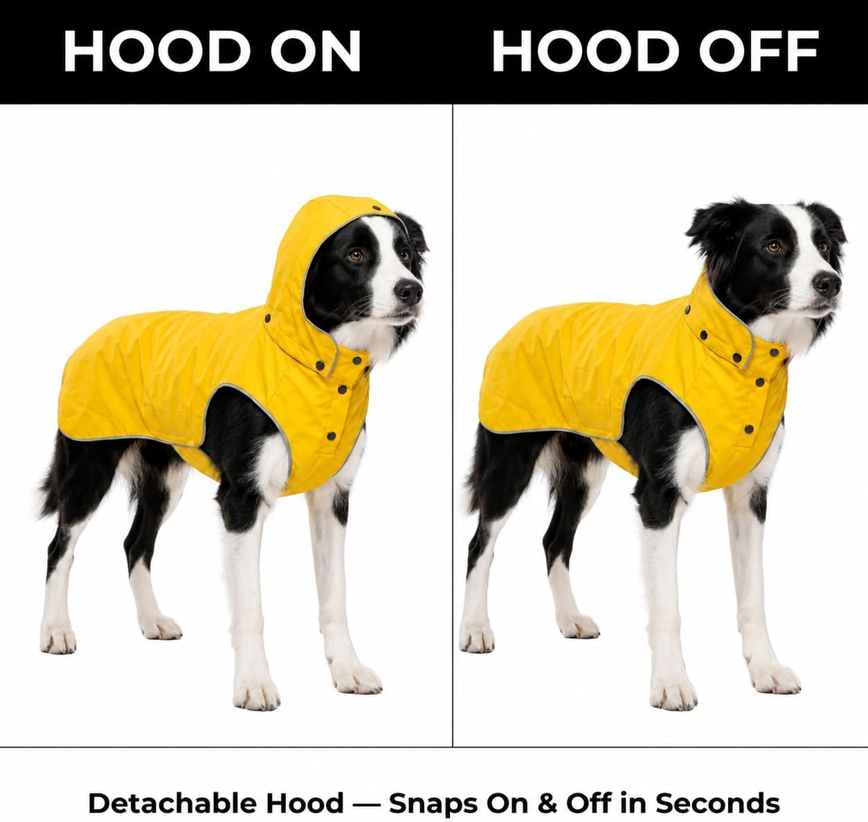 Dog Raincoat for Large Dogs | Waterproof Rain Jacket with Detachable Hood, Reflective, Adjustable Belly Strap, Harness & Leash Hole, Yellow