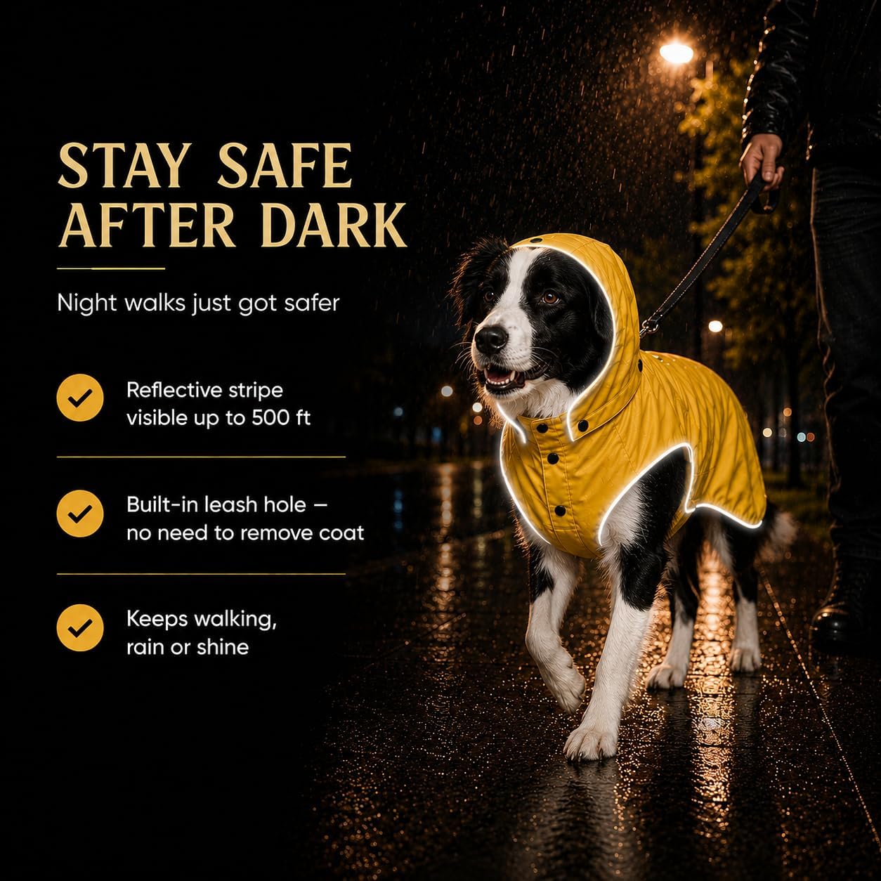 Dog Raincoat for Large Dogs | Waterproof Rain Jacket with Detachable Hood, Reflective, Adjustable Belly Strap, Harness & Leash Hole, Yellow