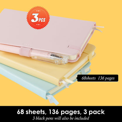 Small Notebook Journal with Pen, Mini Pocket Notepad for Women, Small Pocket Size Note pads for Note Taking, Pink, Yellow, Sky Blue Note Book