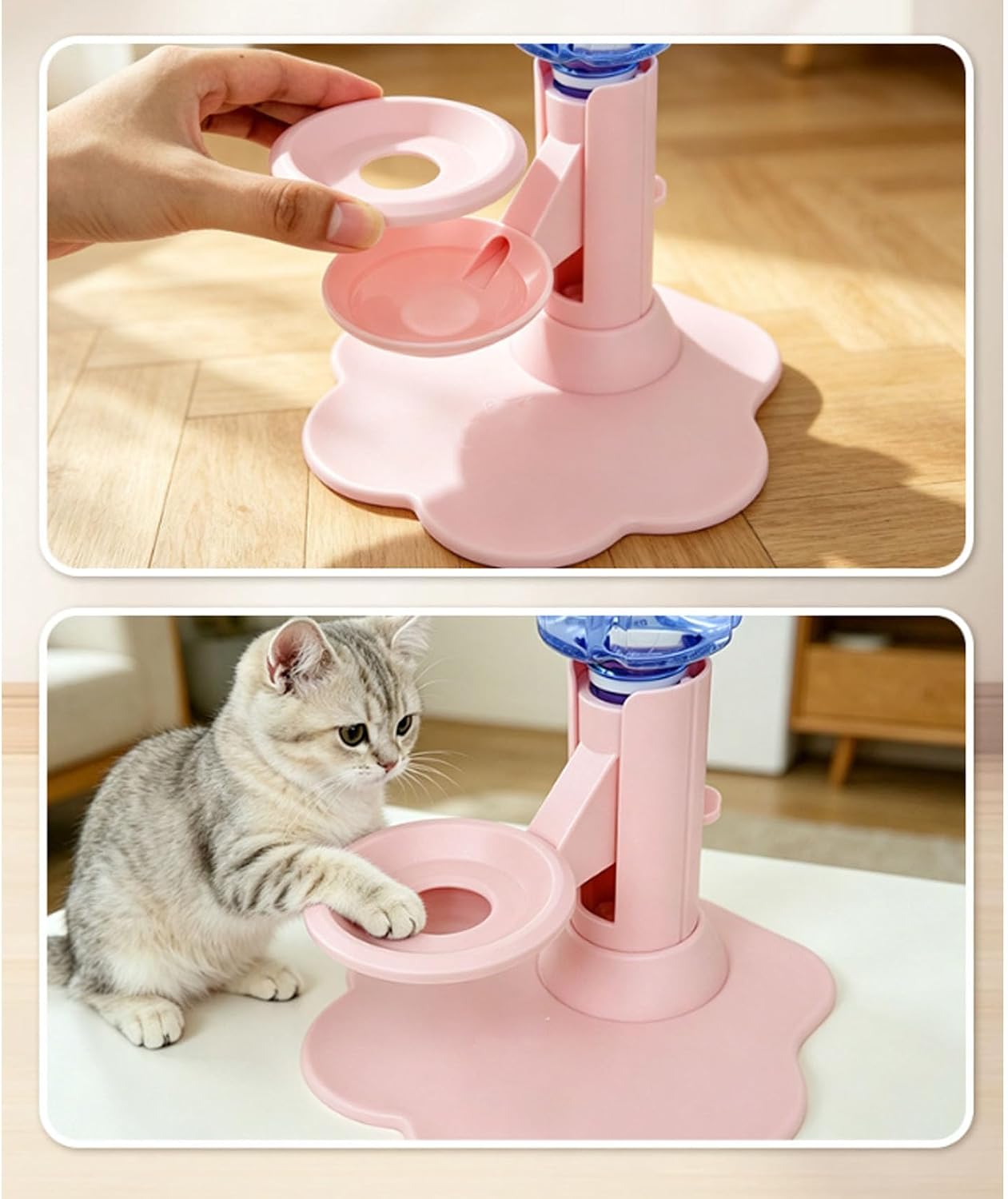 Cat Water Dispenser Stand Automatic Refill Bowl, Fits 650 mL Bottles Elevated Drinking Tray Offers Easy Access for Pets Tile Wood and Indoor Floors, Yellow