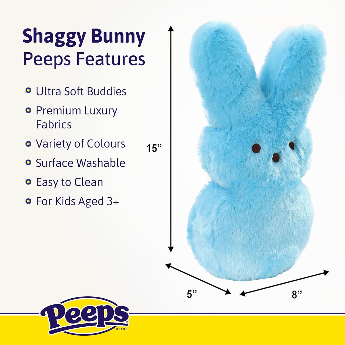 15" Yellow Emo Shaggy Bunny Peeps Plush | Easter Basket Stuffed Animals for Kids | Marshmallow Candy | Huggable Ultra Soft Plushie Stuffers Buddy Toy | Collectable Gifts | Aged 3+