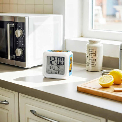 Alarm Clock, School Bus 7 Color LED Digital Clock for Bedroom, Cartoon Funny Yellow Transportation Truck Blue Small Desk Clocks for Living Room Bedside Office, Battery Operated, Temperature and Date