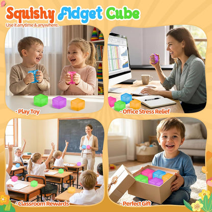 Squishy Cube for Kids & Adults, Ice Cube Squishy Slow Rising Squishy Fidget Toys, Squeeze Toys for Stress Relief, Classroom Prizes Party Favors Birthday Gifts(Yellow)