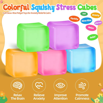 Squishy Cube for Kids & Adults, Ice Cube Squishy Slow Rising Squishy Fidget Toys, Squeeze Toys for Stress Relief, Classroom Prizes Party Favors Birthday Gifts(Yellow)