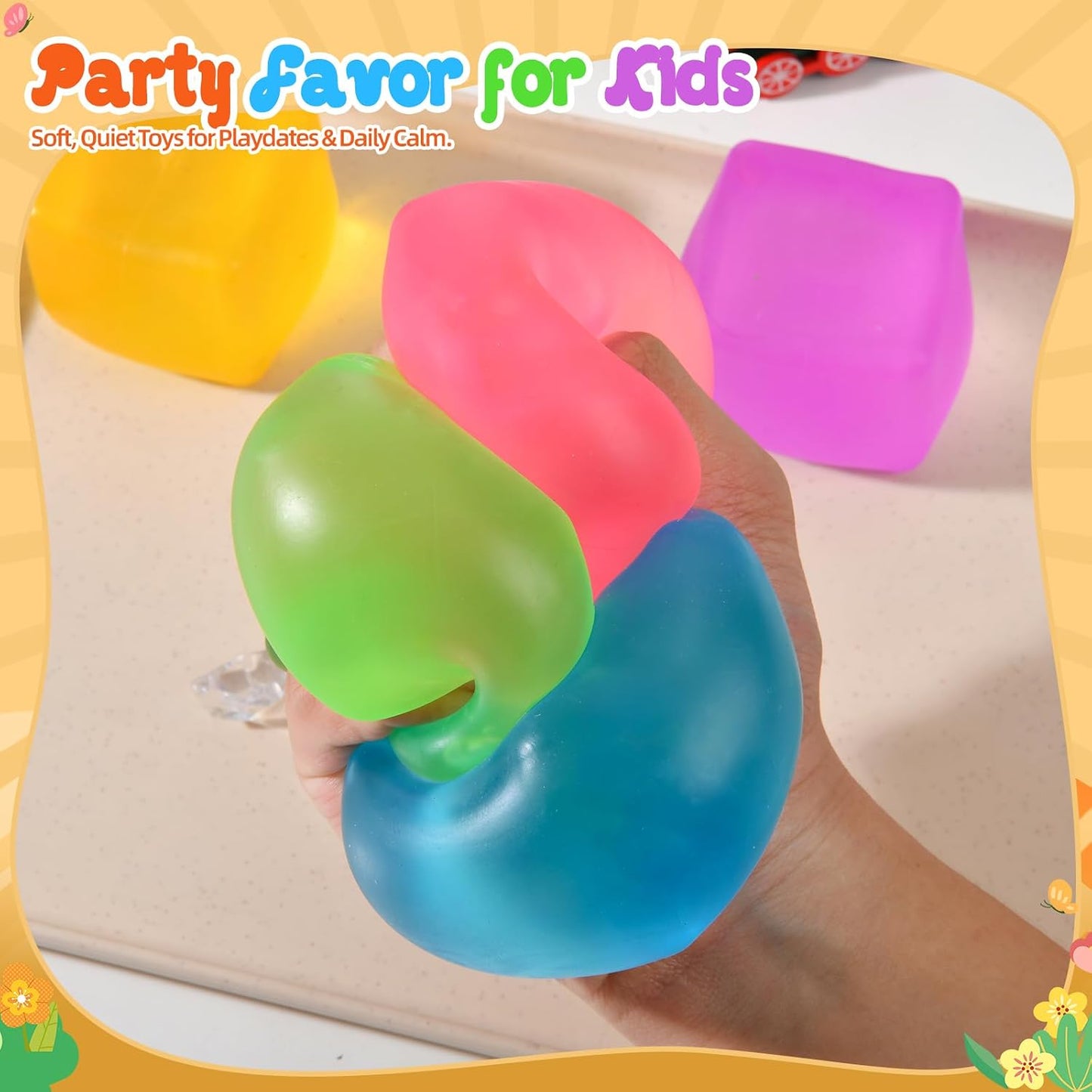 Squishy Cube for Kids & Adults, Ice Cube Squishy Slow Rising Squishy Fidget Toys, Squeeze Toys for Stress Relief, Classroom Prizes Party Favors Birthday Gifts(Yellow)