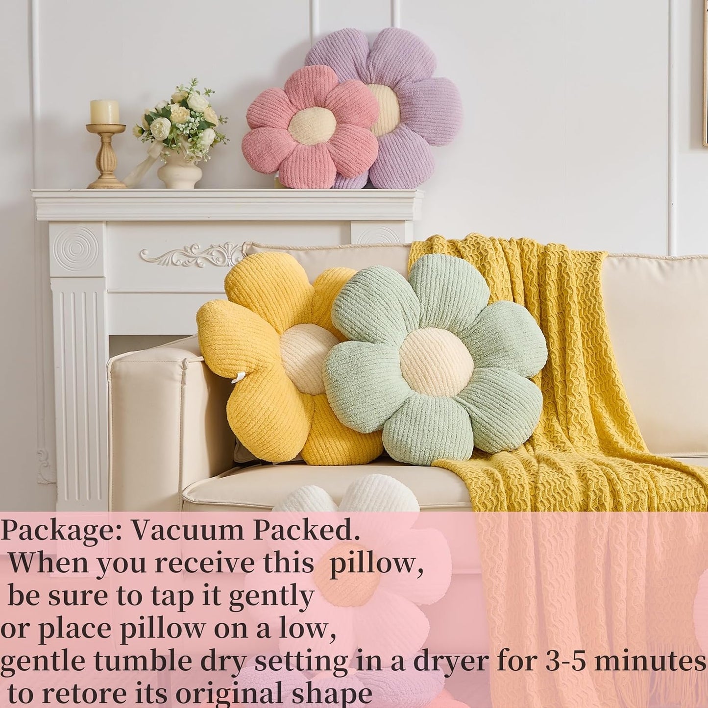 Flower Pillow,19.6" Daisy Pillow Pink Throw Pillows | Decorative Pillows,Fleece,PP Cotton Filling,Flower Shaped,Seating Cushion,for Sofa Couch Bed,Spring Cute Home Decor