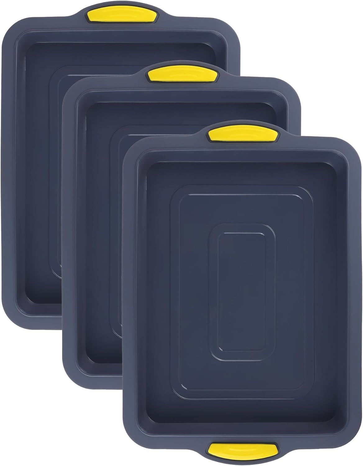 3 Packs Cake Pan Nonstick Silicone Baking Pan, Easy Release, Heat Resistant Sheet Pans for Baking Cakes, Cheesecakes 13.4 * 9.4 * 1in Yellow