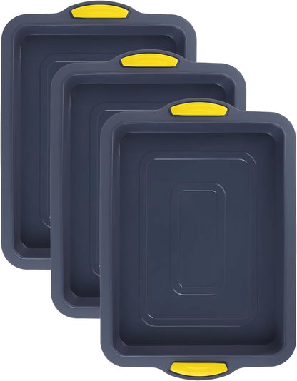 3 Packs Cake Pan Nonstick Silicone Baking Pan, Easy Release, Heat Resistant Sheet Pans for Baking Cakes, Cheesecakes 13.4 * 9.4 * 1in Yellow