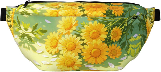 Yellow Daisy Pattern Running Waist Pack-No-Bounce Phone Holder for Gym, Waterproof Crossbody Fanny Pack with Adjustable Belt