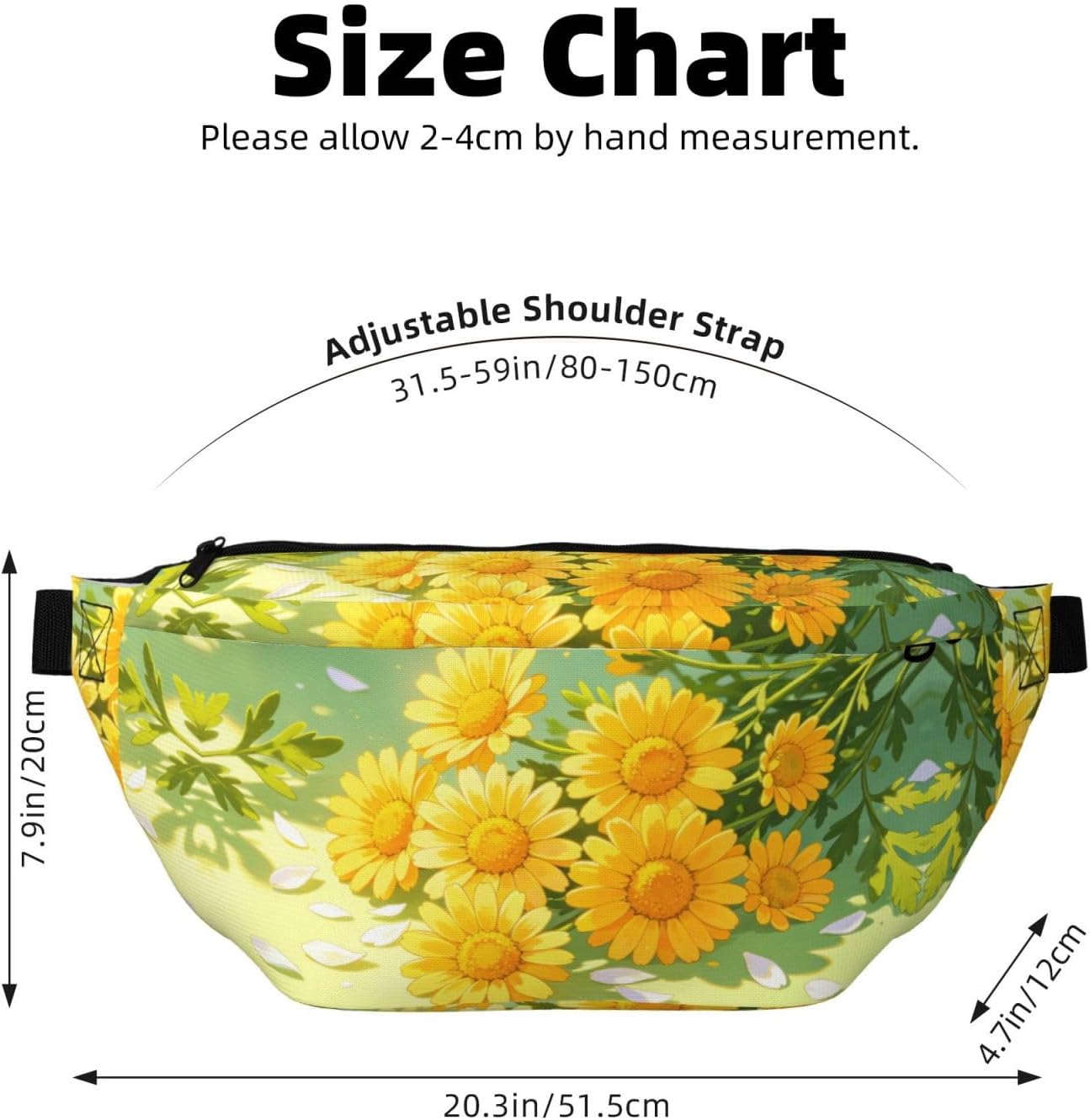 Yellow Daisy Pattern Running Waist Pack-No-Bounce Phone Holder for Gym, Waterproof Crossbody Fanny Pack with Adjustable Belt