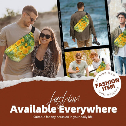 Yellow Daisy Pattern Running Waist Pack-No-Bounce Phone Holder for Gym, Waterproof Crossbody Fanny Pack with Adjustable Belt