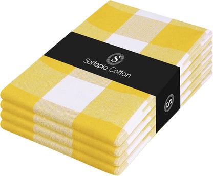 Buffalo Check Kitchen Towels, 16x26 Inches, 4 Pack Plaid Tea Towels, Reusable Cotton Dish Cloths, Quick Drying, Absorbent Towel for Cooking, Drying Dishes, Lemon Yellow and White