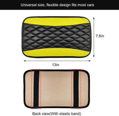 Car Center Console Cushion Pad, 12.6 × 7.48 Inches Waterproof Car Armrest Seat Box Cover, PU Leather Armrest Cover Protector for Most Vehicle, Universal Car Interior Accessories (Black+Yellow)