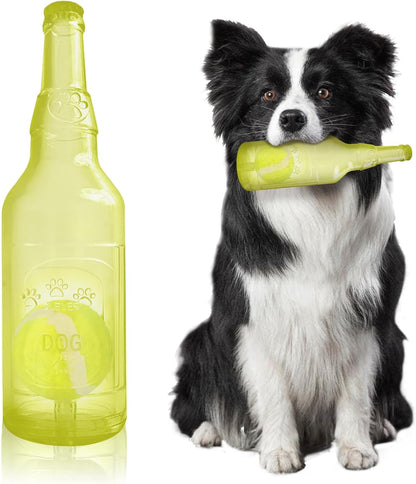 Water Bottle Dog Toy,Dog Toys for Aggressive Chewers,Water Bottle with Tennis Ball,Suitable for Small and Medium Pets to Exercise Outdoors(Yellow)