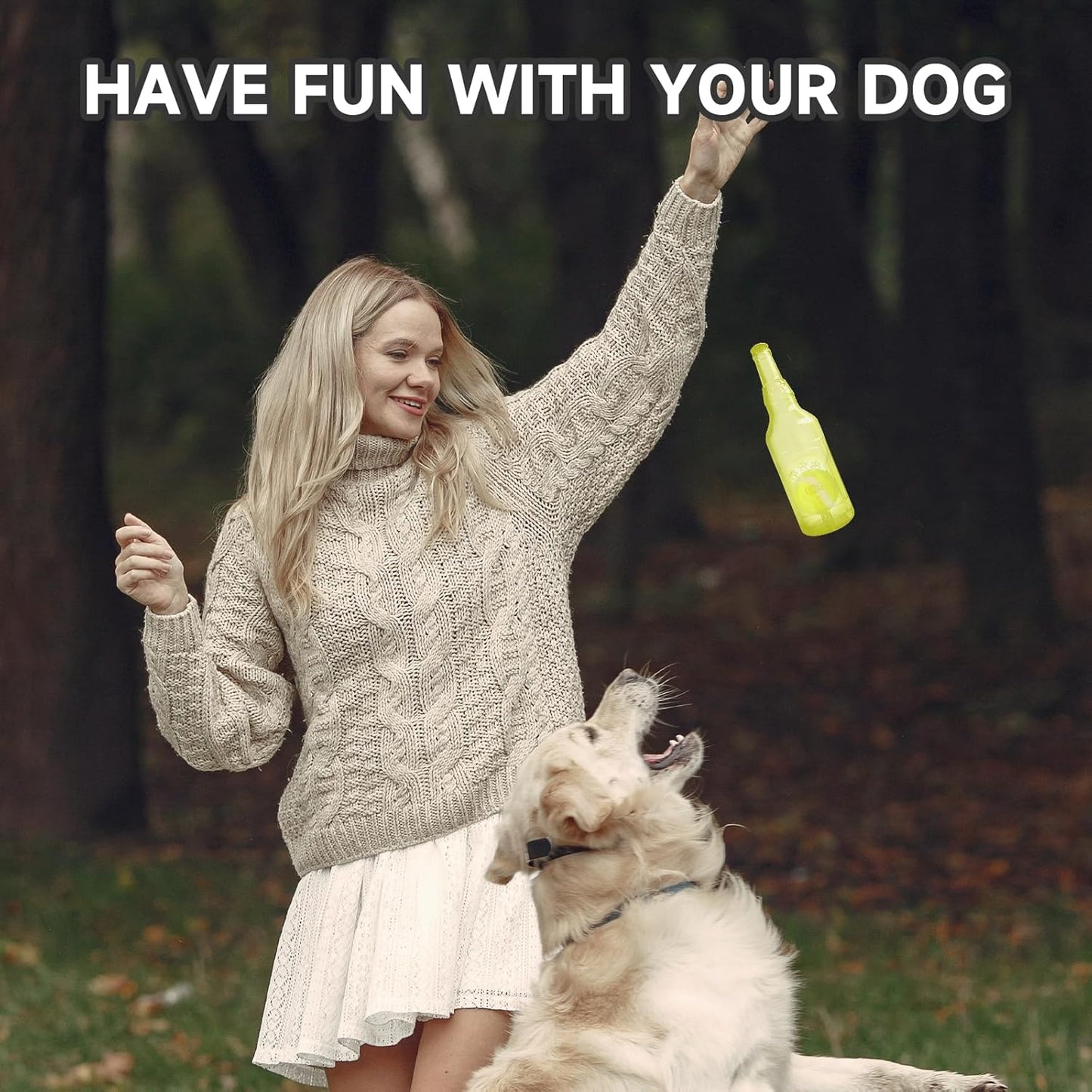 Water Bottle Dog Toy,Dog Toys for Aggressive Chewers,Water Bottle with Tennis Ball,Suitable for Small and Medium Pets to Exercise Outdoors(Yellow)