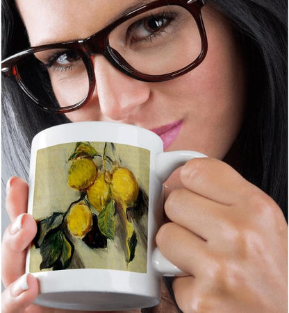 Art-Inspired Gift Set: Mug, Card, and Keychain with Yellow Lemons on Green Background - Perfect for Home Decor, Housewarming, and Birthdays