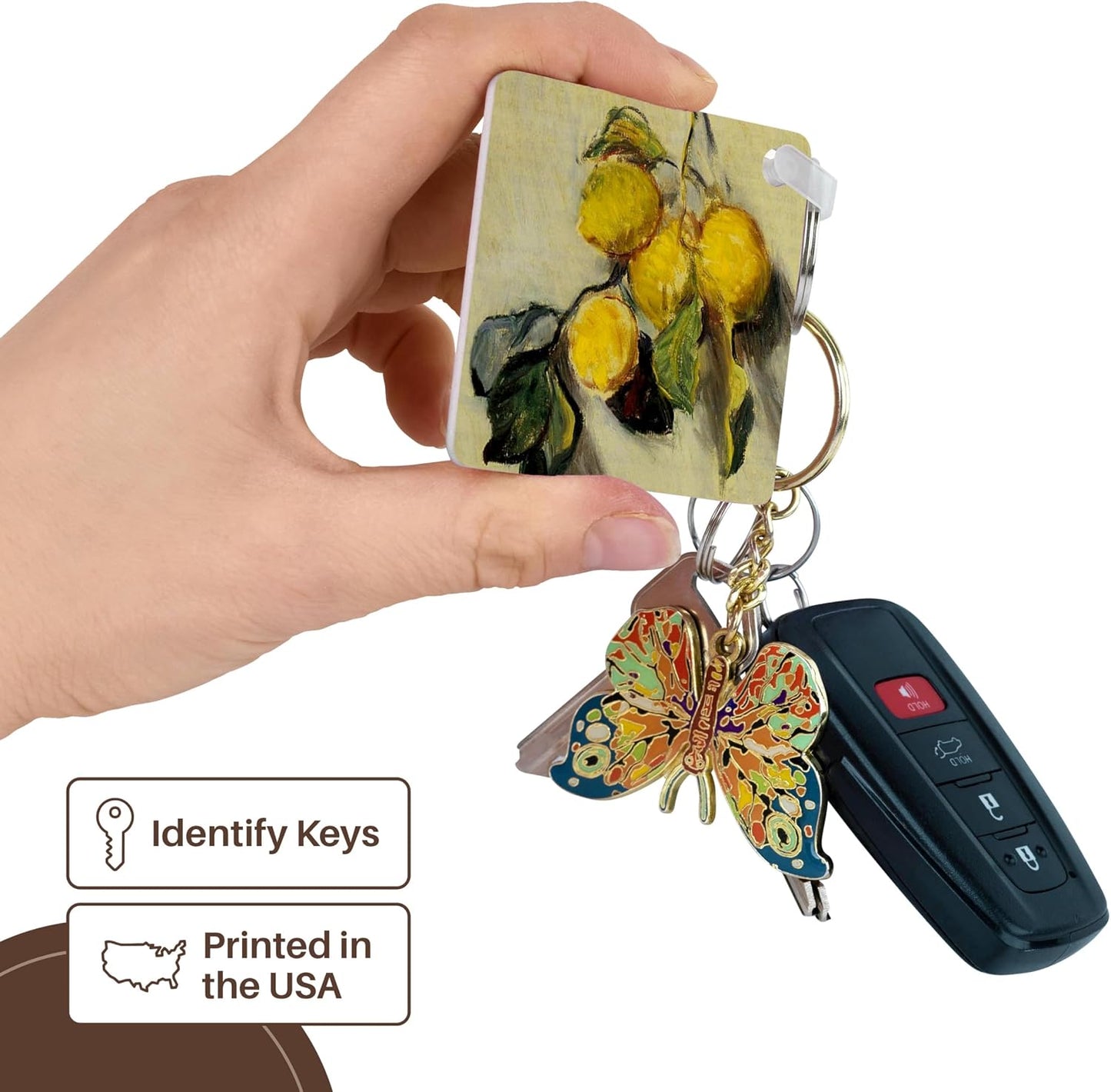 Art-Inspired Gift Set: Mug, Card, and Keychain with Yellow Lemons on Green Background - Perfect for Home Decor, Housewarming, and Birthdays